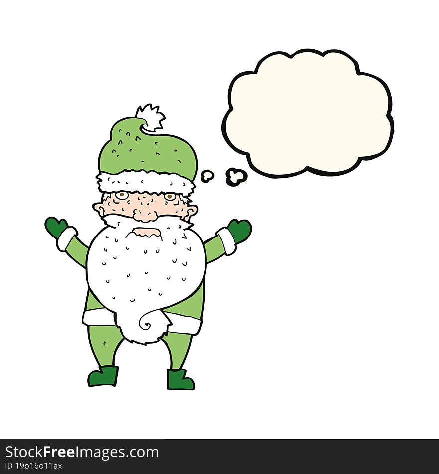 cartoon grumpy santa with thought bubble