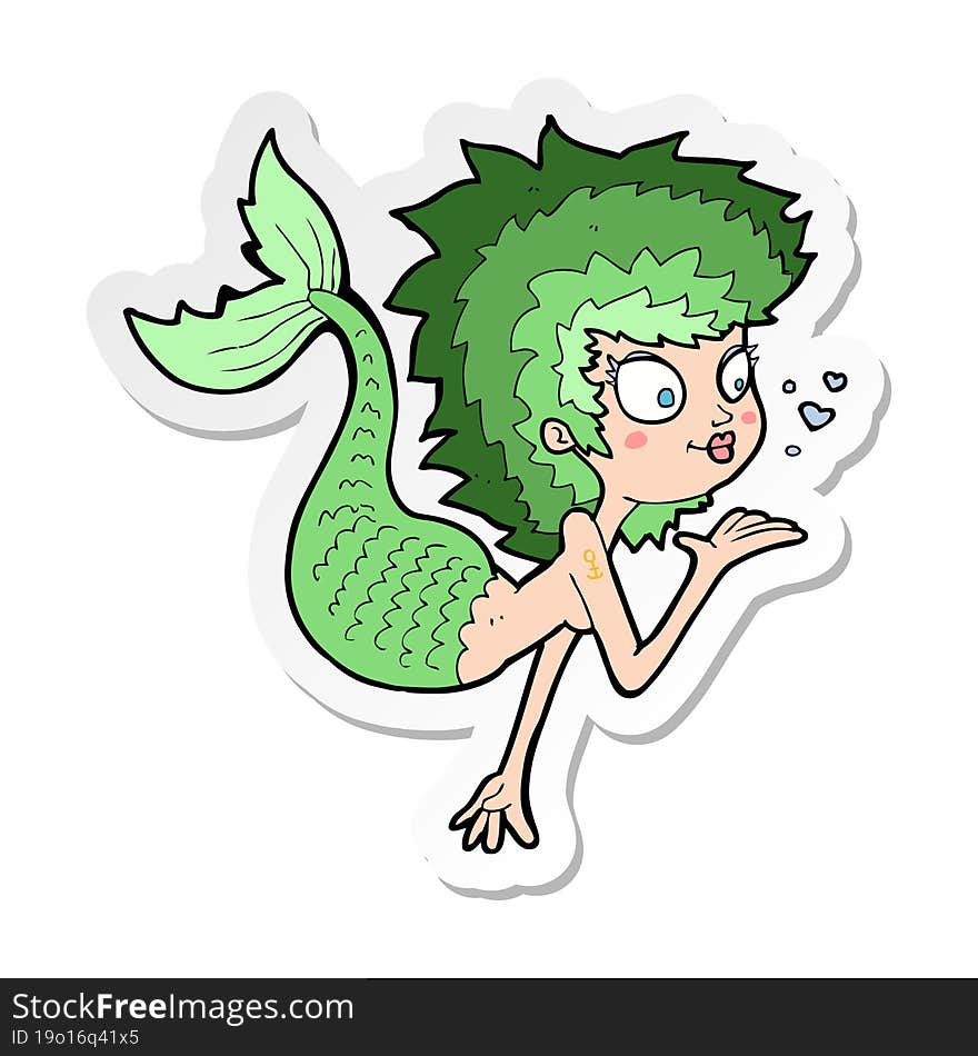 Sticker Of A Cartoon Mermaid Blowing A Kiss