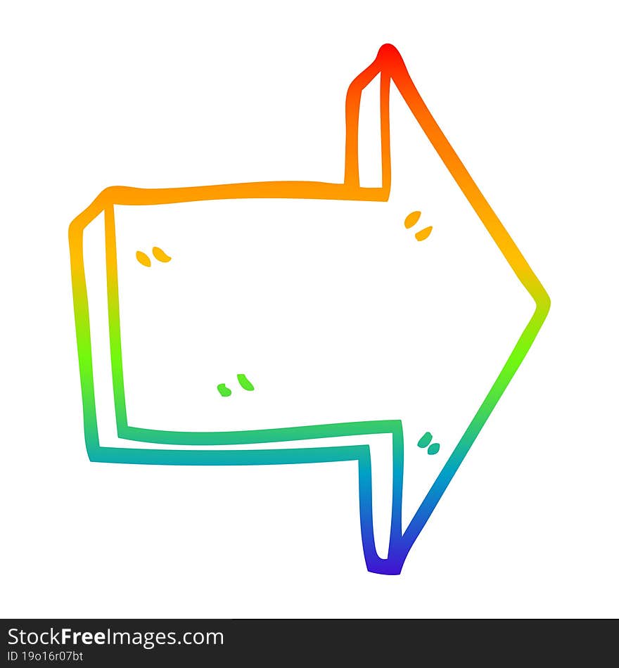 rainbow gradient line drawing cartoon directing arrow