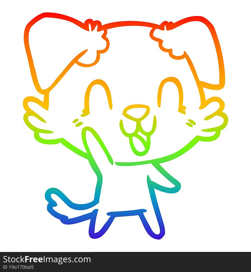 rainbow gradient line drawing of a laughing cartoon dog