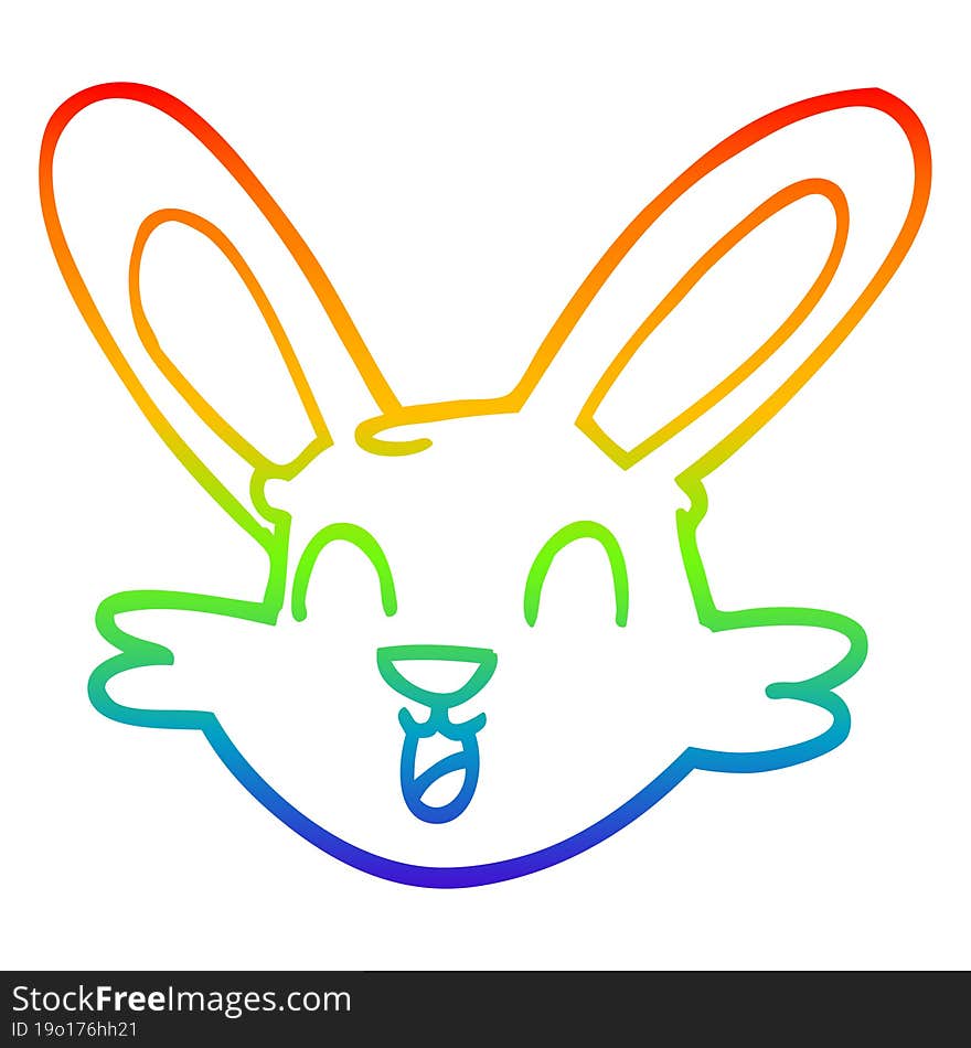 rainbow gradient line drawing of a cartoon cute bunny