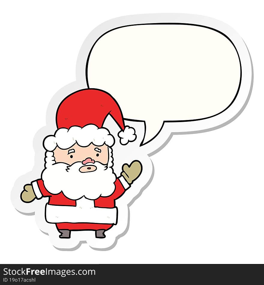 cartoon santa claus waving and speech bubble sticker