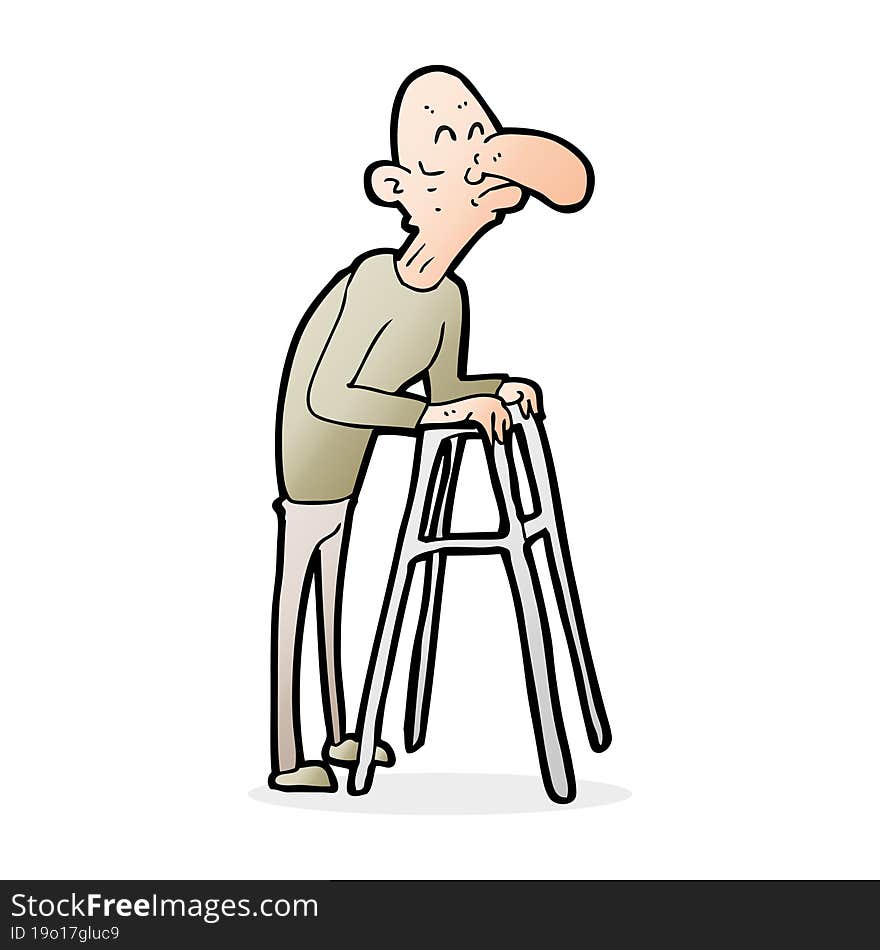 Cartoon Old Man With Walking Frame