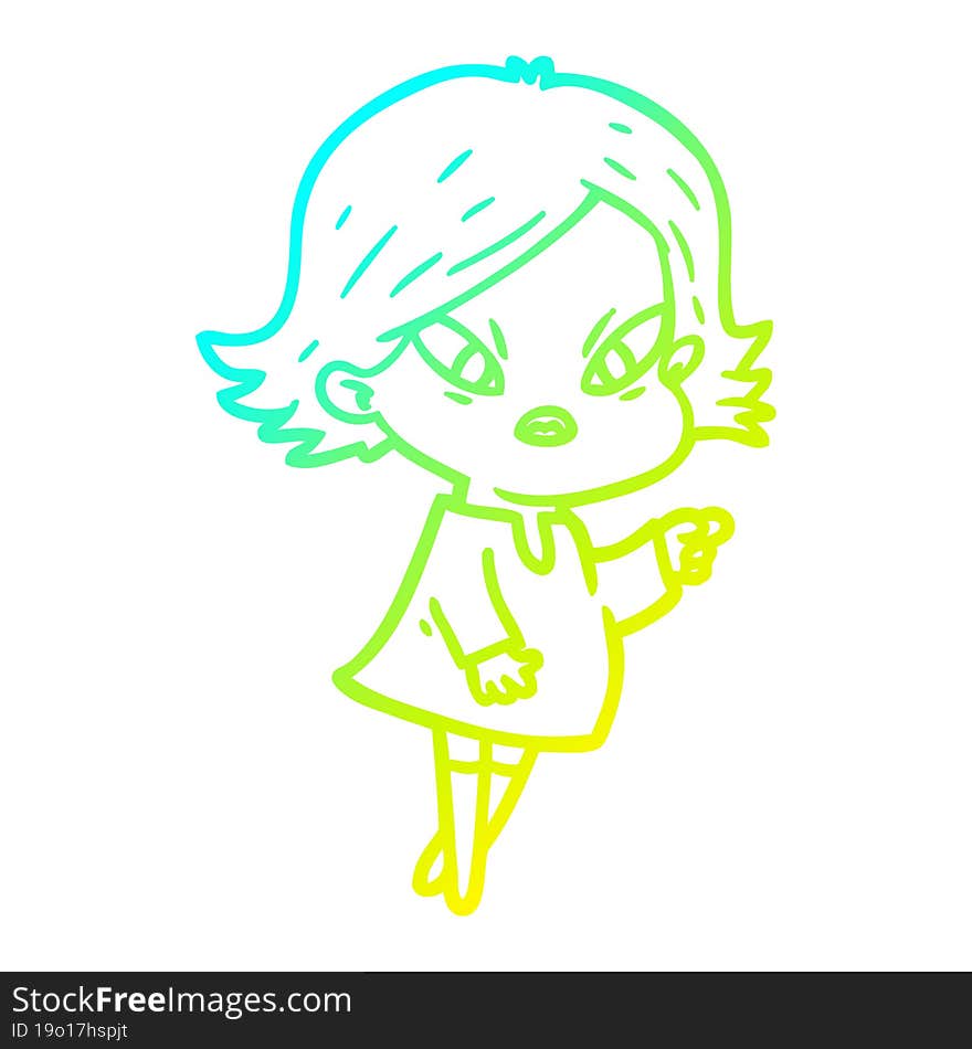 cold gradient line drawing cartoon stressed woman