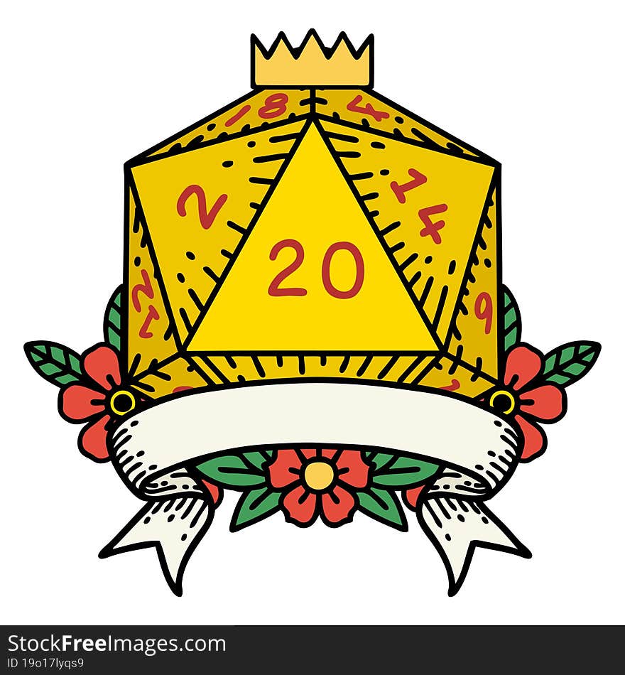 Natural 20 Critical Hit D20 Dice Roll Illustration