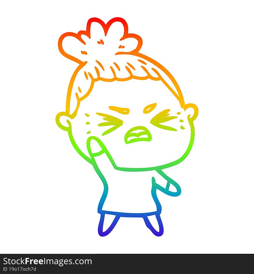 Rainbow Gradient Line Drawing Cartoon Angry Woman