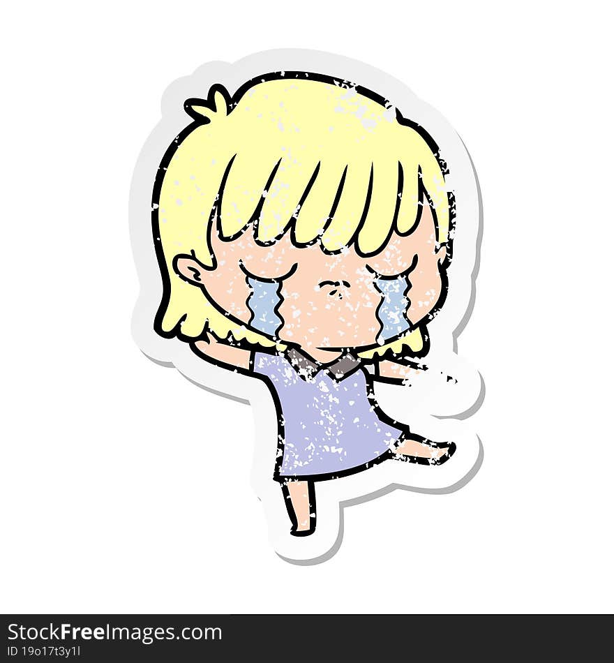 Distressed Sticker Of A Cartoon Woman Crying