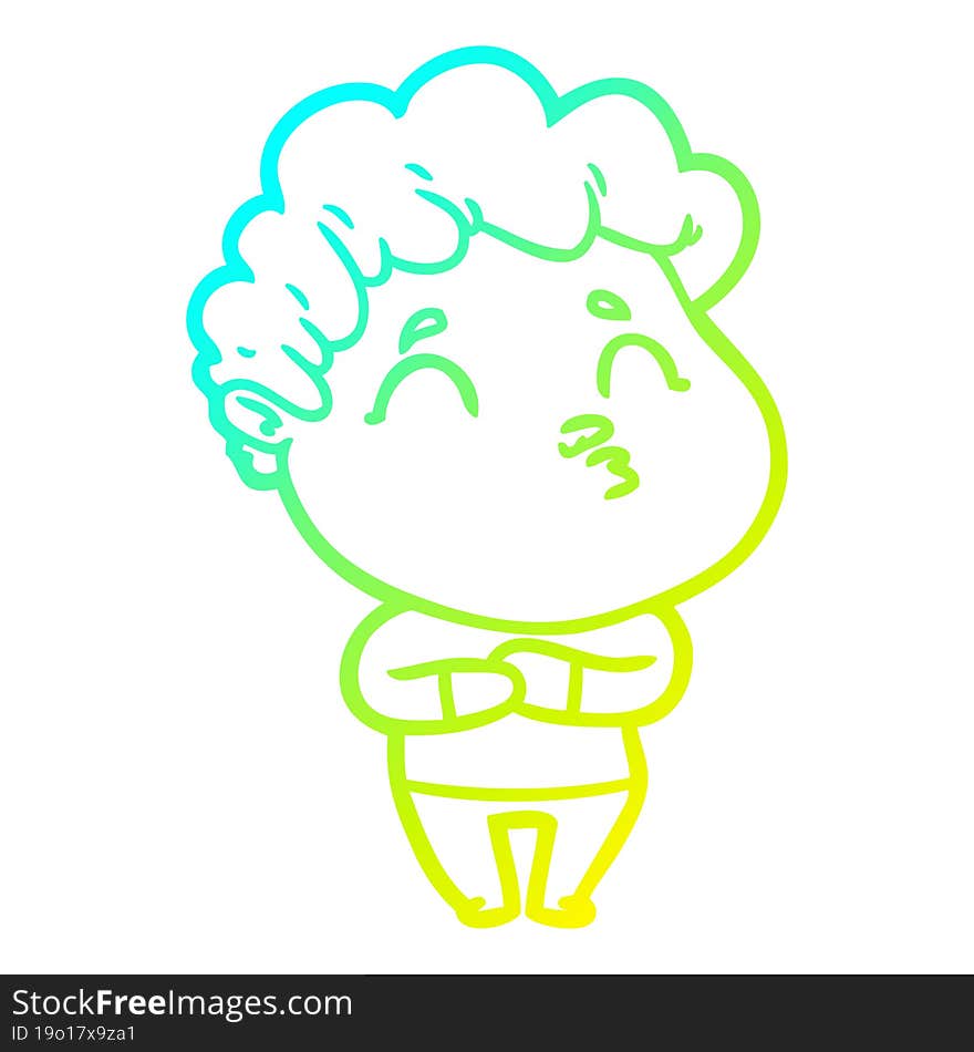 cold gradient line drawing cartoon man pouting