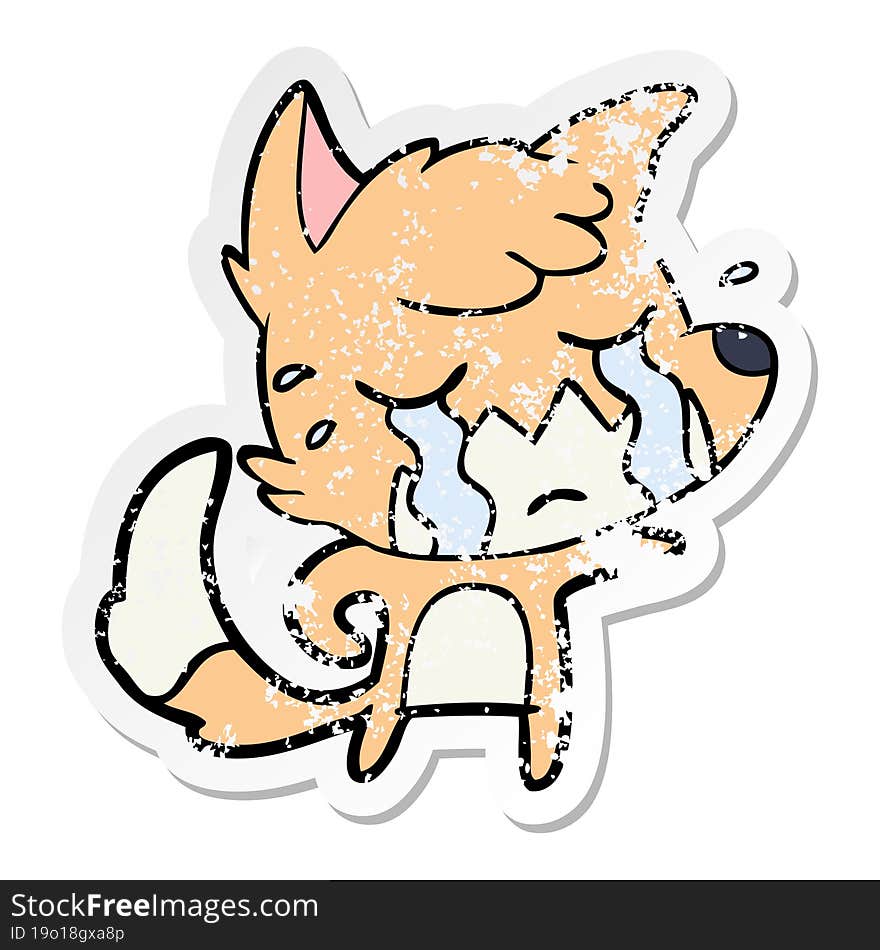 distressed sticker of a crying fox cartoon