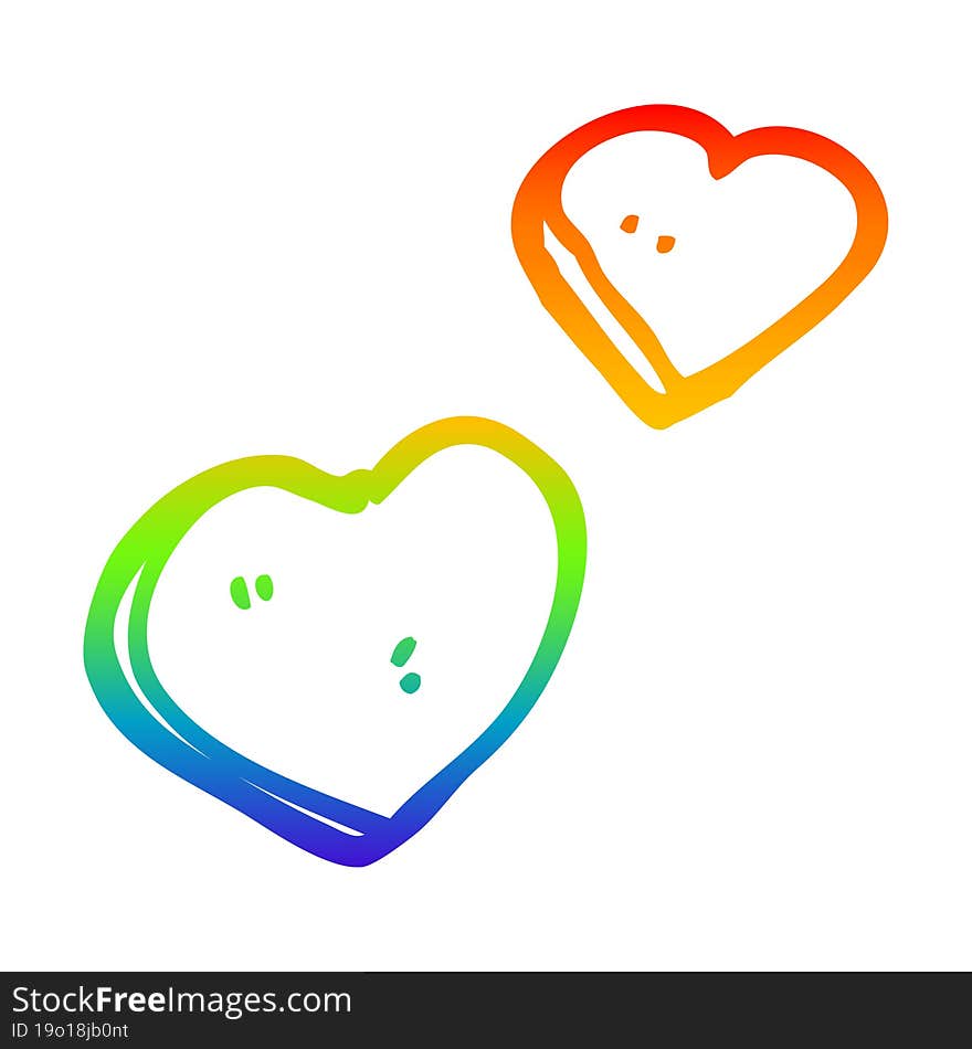 rainbow gradient line drawing of a cartoon love hearts