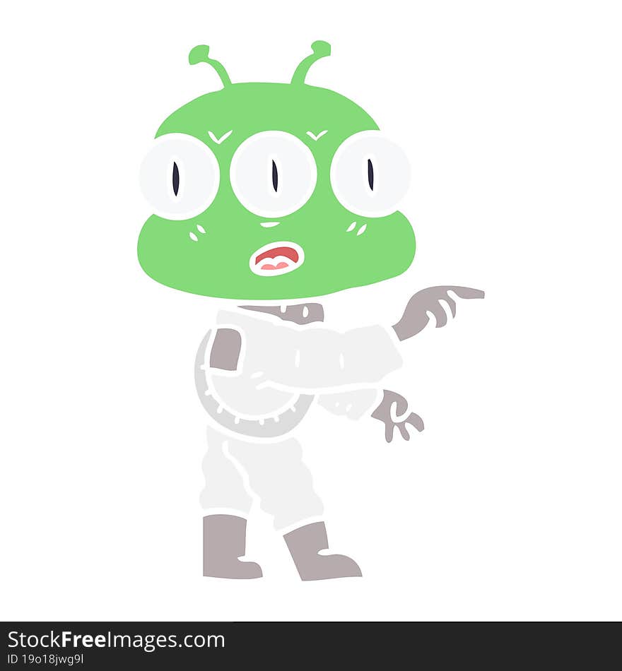 flat color style cartoon three eyed alien