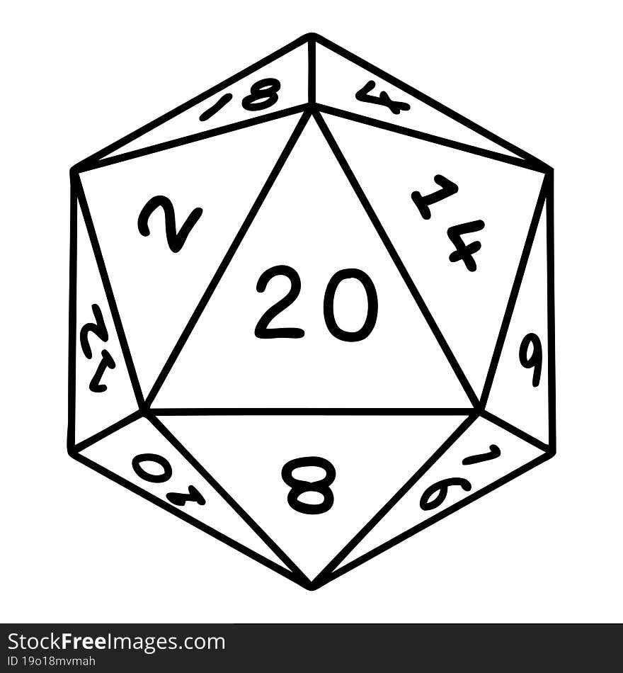 Black Line Tattoo Of A D20 Dice