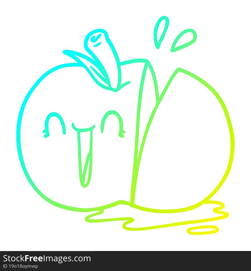 cold gradient line drawing happy cartoon sliced apple