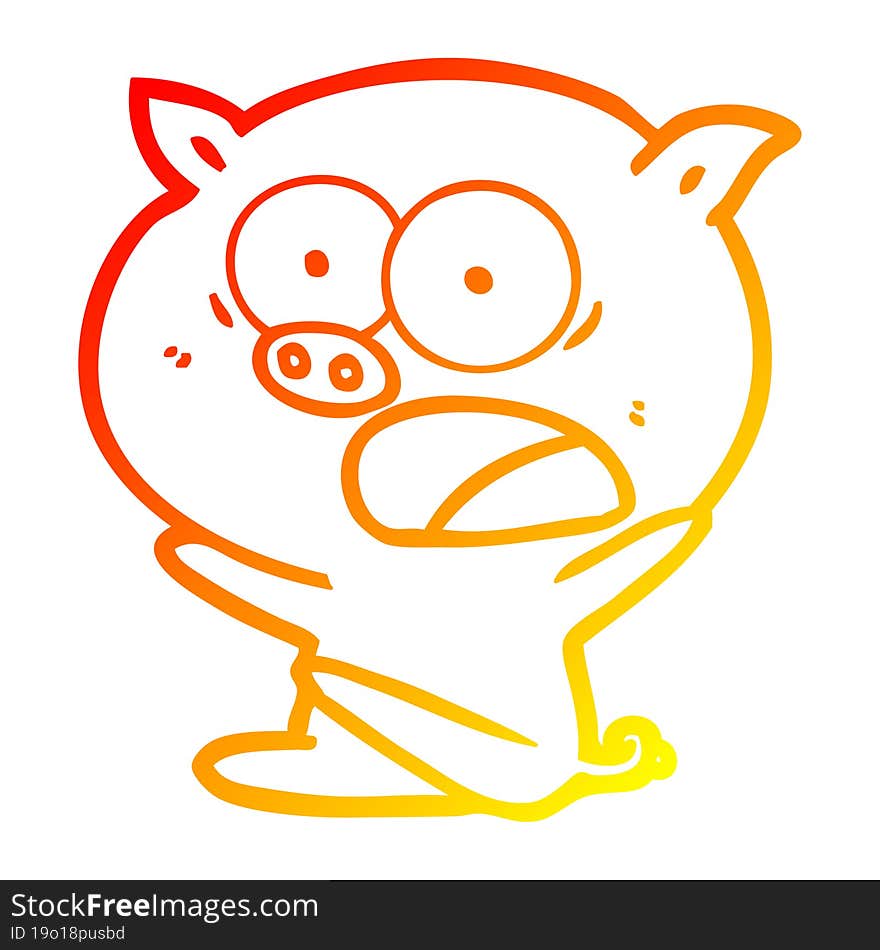 warm gradient line drawing shocked cartoon pig sitting down