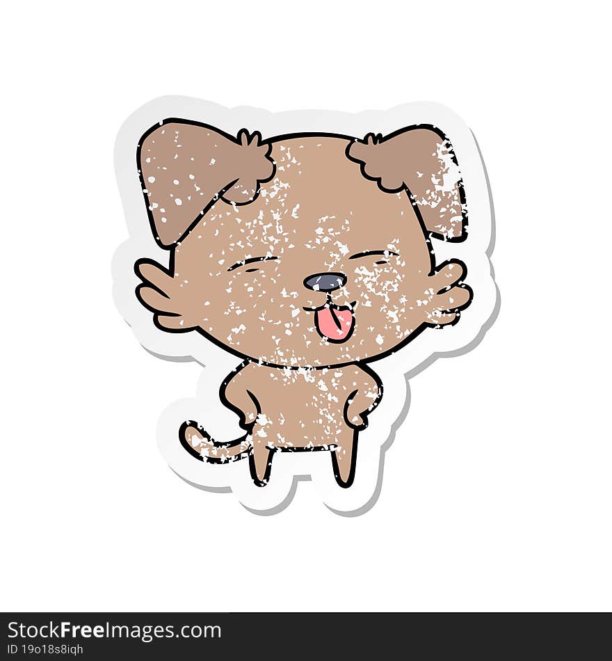 Distressed Sticker Of A Cartoon Dog Sticking Out Tongue