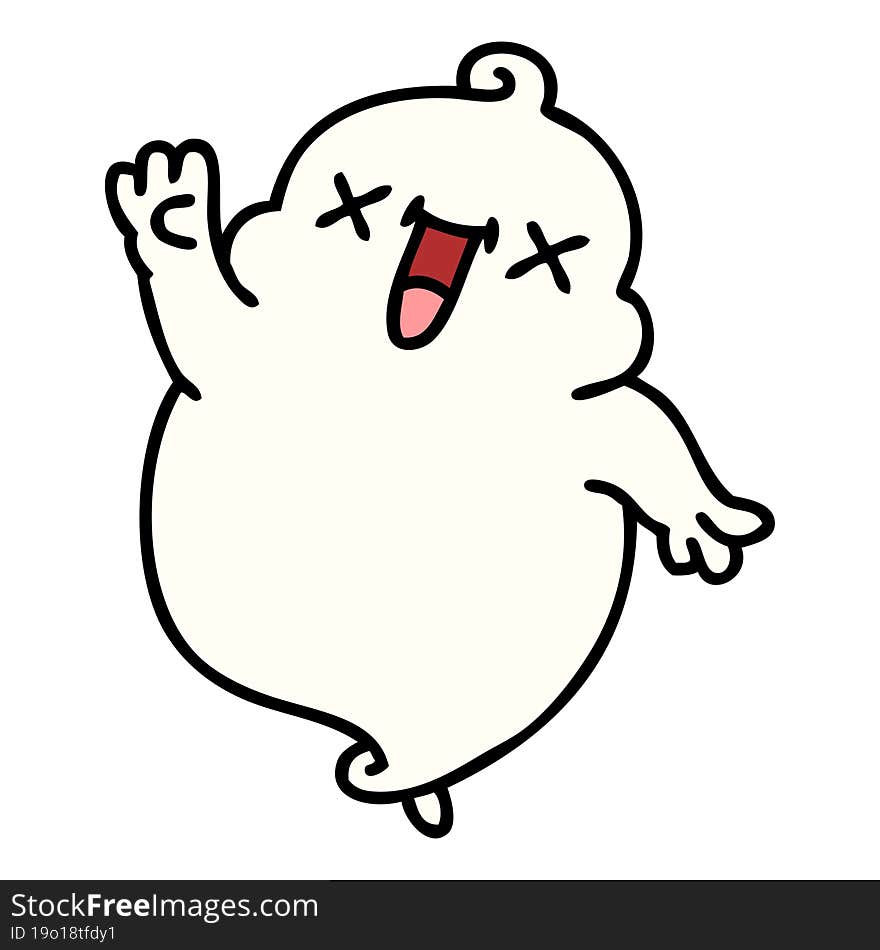 cartoon of a cute halloween ghost waving