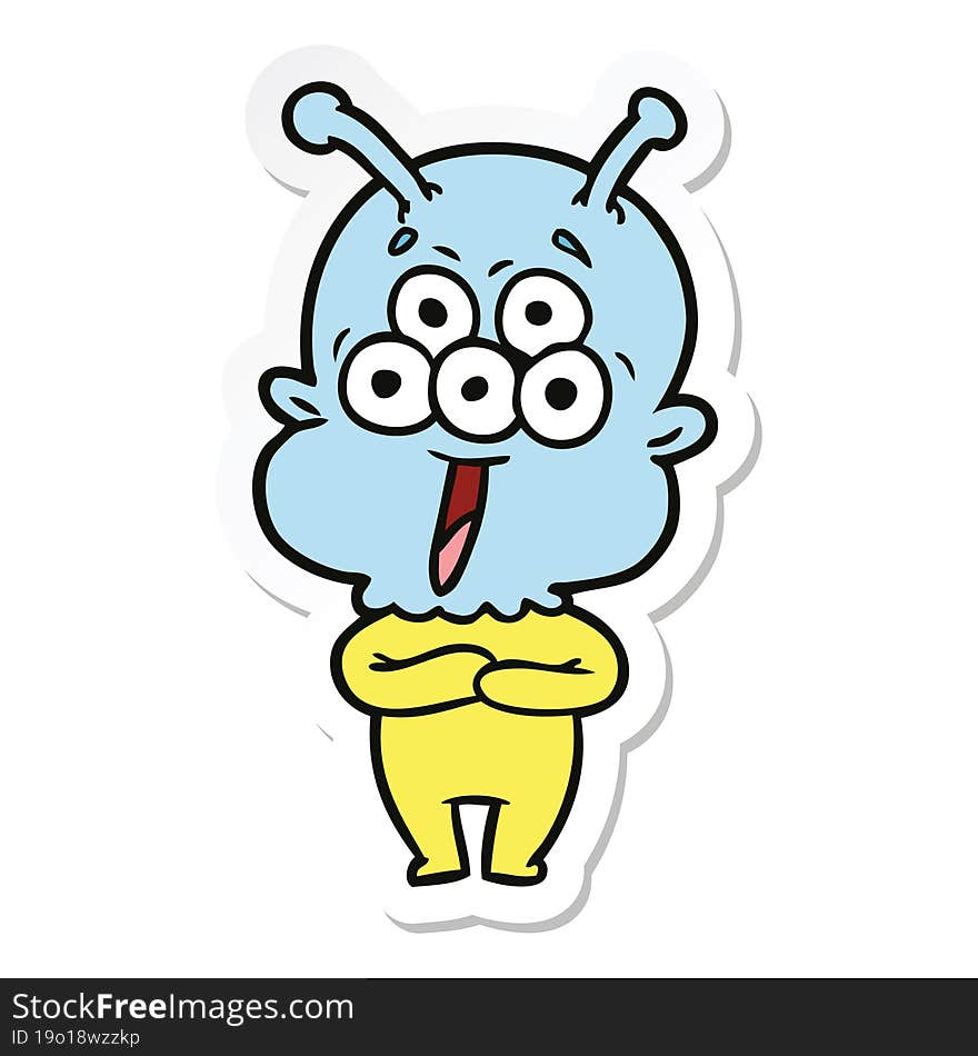 sticker of a happy cartoon alien