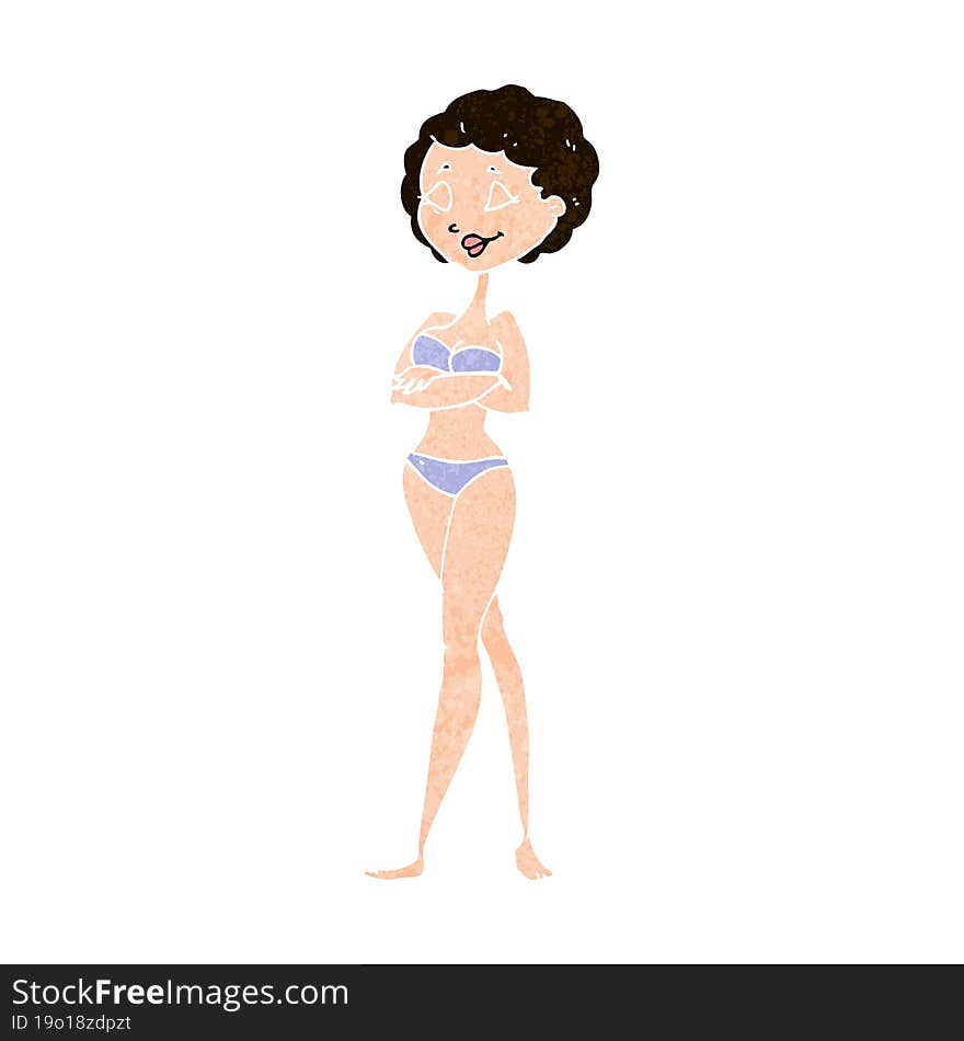 cartoon retro woman in bikini