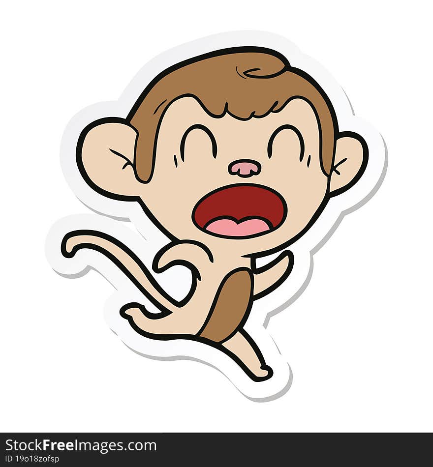 sticker of a shouting cartoon monkey running