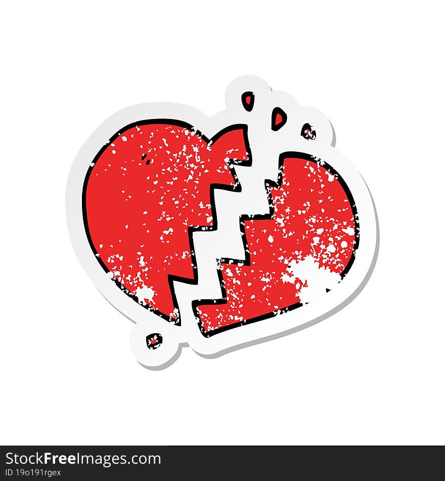 distressed sticker of a cartoon broken heart