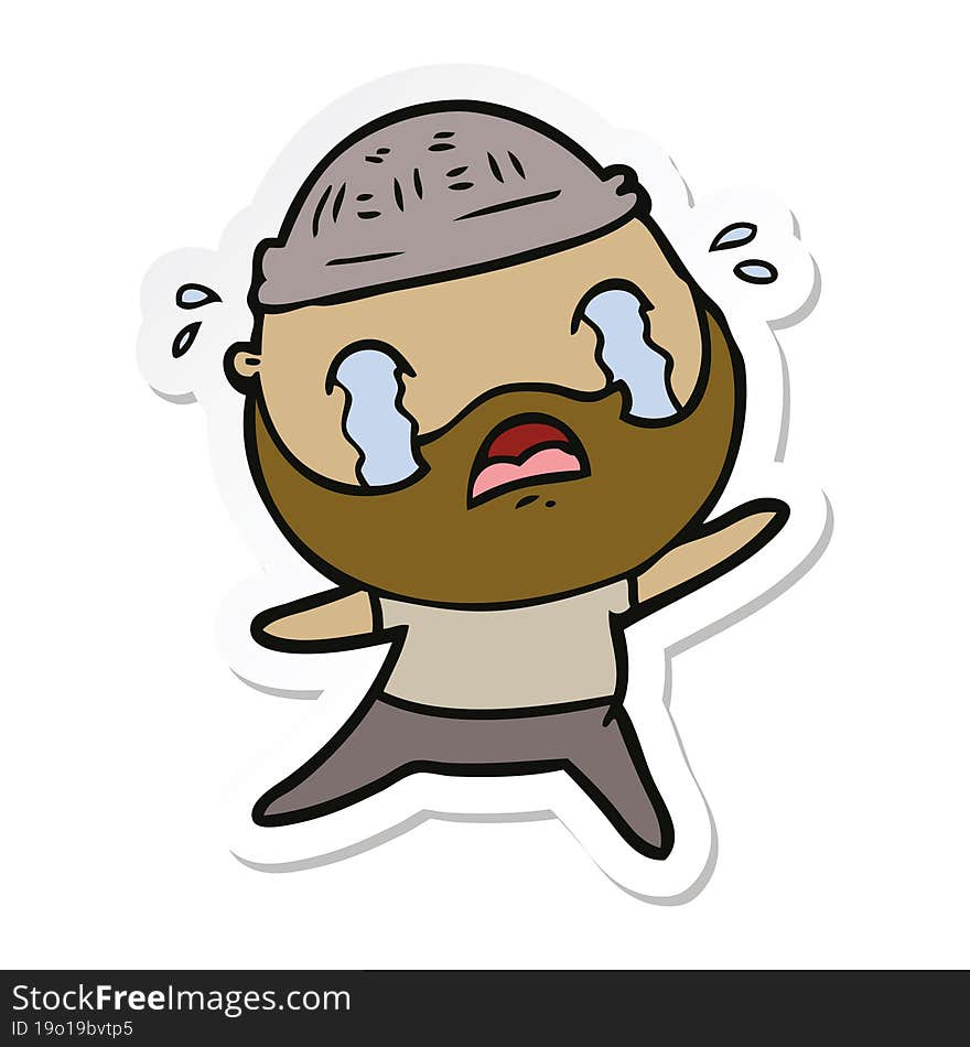 Sticker Of A Cartoon Bearded Man Crying