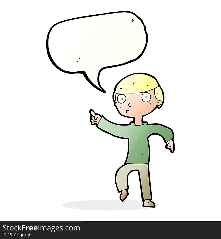 Cartoon Boy Pointing With Speech Bubble