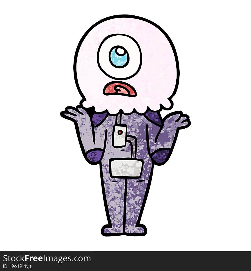 cartoon cyclops alien spaceman shrugging shoulders. cartoon cyclops alien spaceman shrugging shoulders