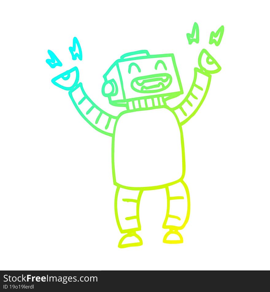 cold gradient line drawing cartoon happy robot