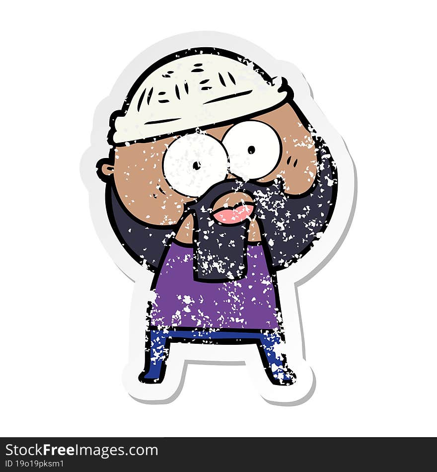 distressed sticker of a cartoon bearded man