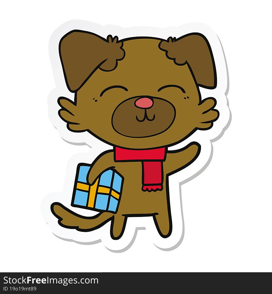 Sticker Of A Cartoon Dog Ready For Xmas