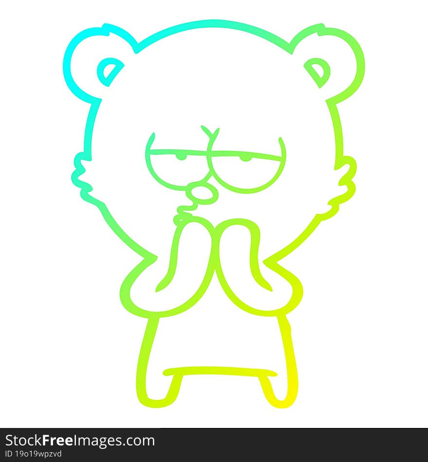 cold gradient line drawing bored bear cartoon