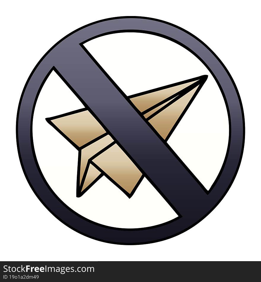 gradient shaded cartoon of a no paper aeroplane sign