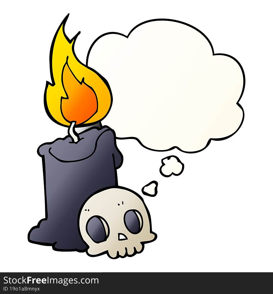 cartoon skull and candle with thought bubble in smooth gradient style