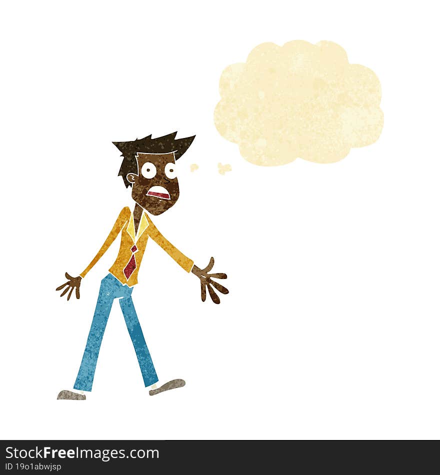 cartoon stressed man with thought bubble