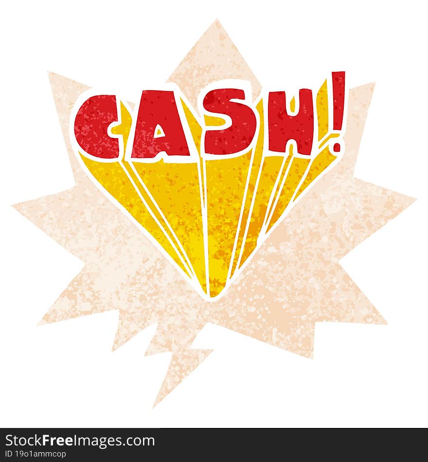 cartoon word cash and speech bubble in retro textured style