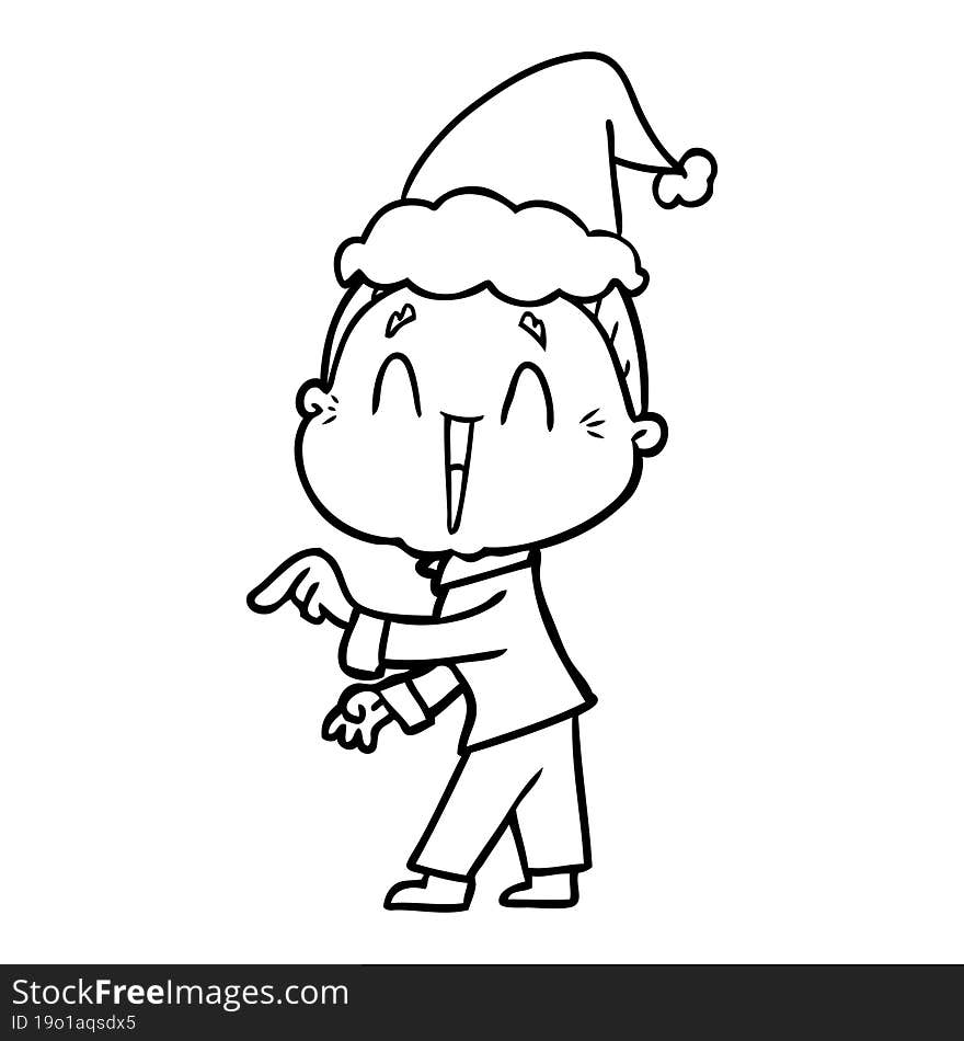 hand drawn line drawing of a happy old lady wearing santa hat