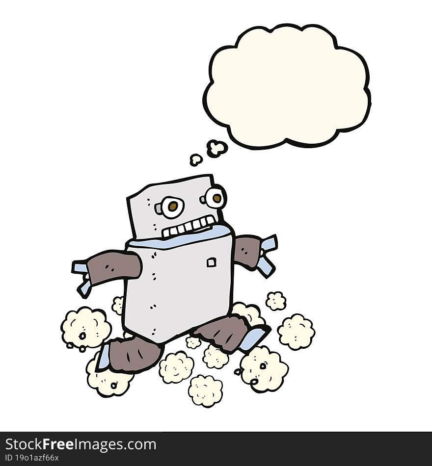 Cartoon Running Robot With Thought Bubble