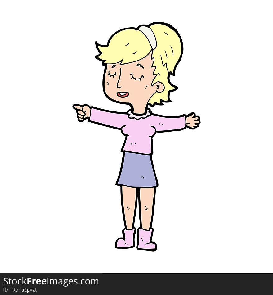 cartoon happy woman pointing