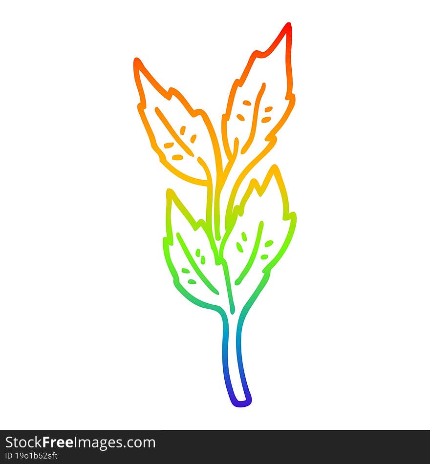 rainbow gradient line drawing of a cartoon leaves