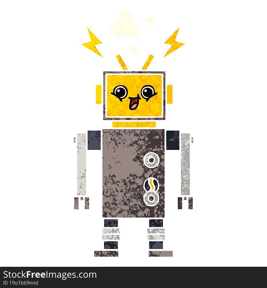 Retro Illustration Style Cartoon Robot