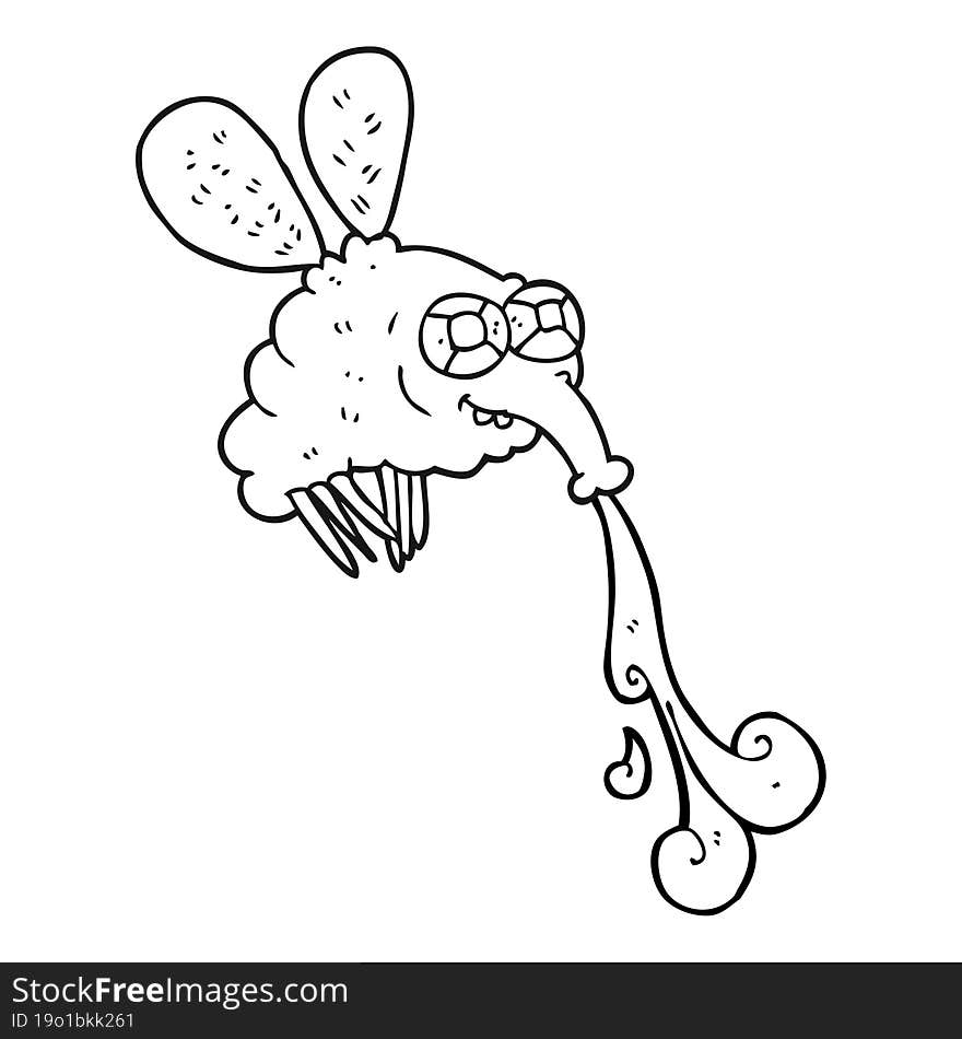 freehand drawn black and white cartoon gross fly