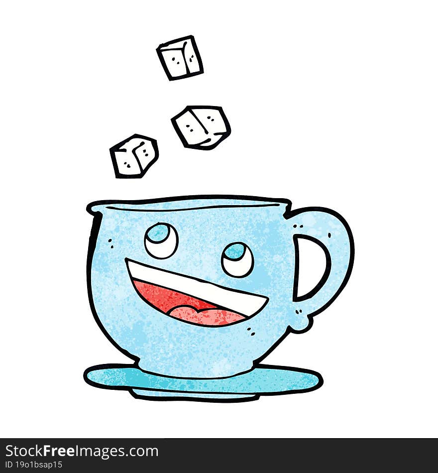 cartoon sugar lumps falling into tea cup. cartoon sugar lumps falling into tea cup