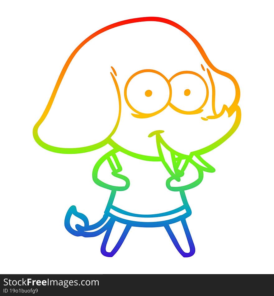 rainbow gradient line drawing happy cartoon elephant