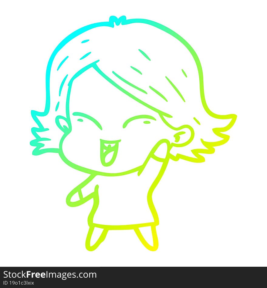 cold gradient line drawing happy cartoon girl