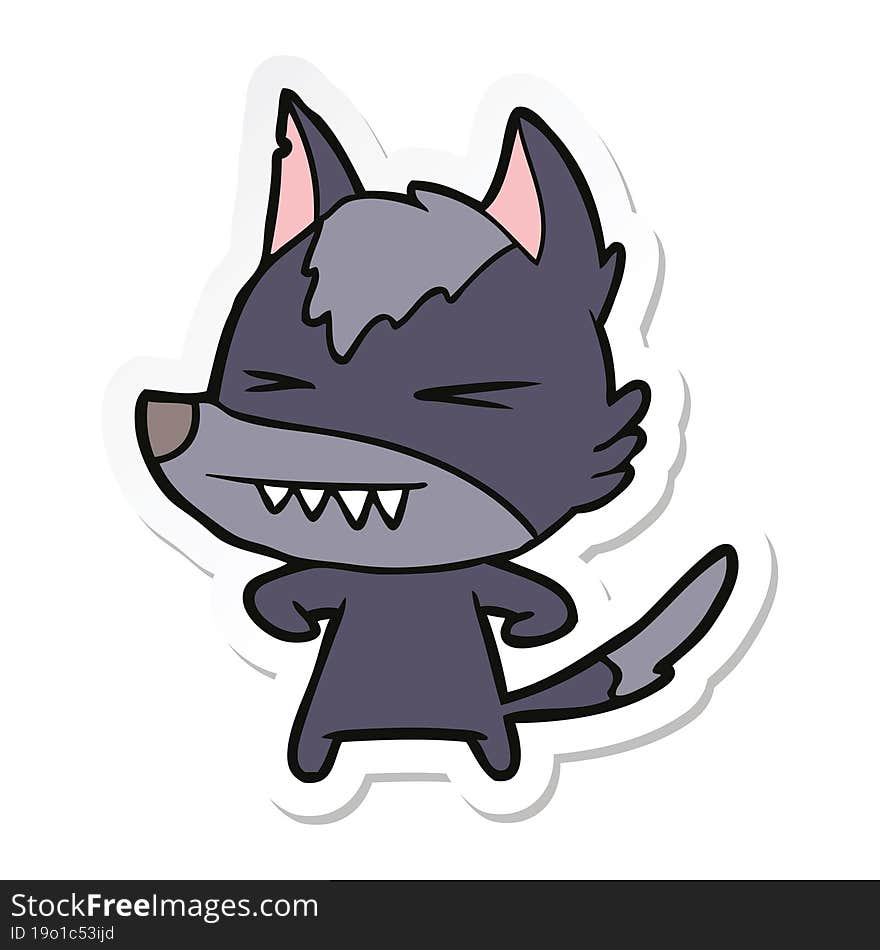 sticker of a angry wolf cartoon