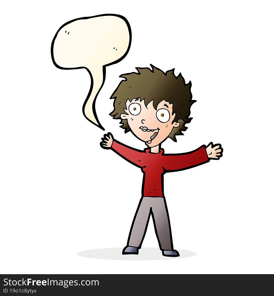 cartoon excited woman with speech bubble