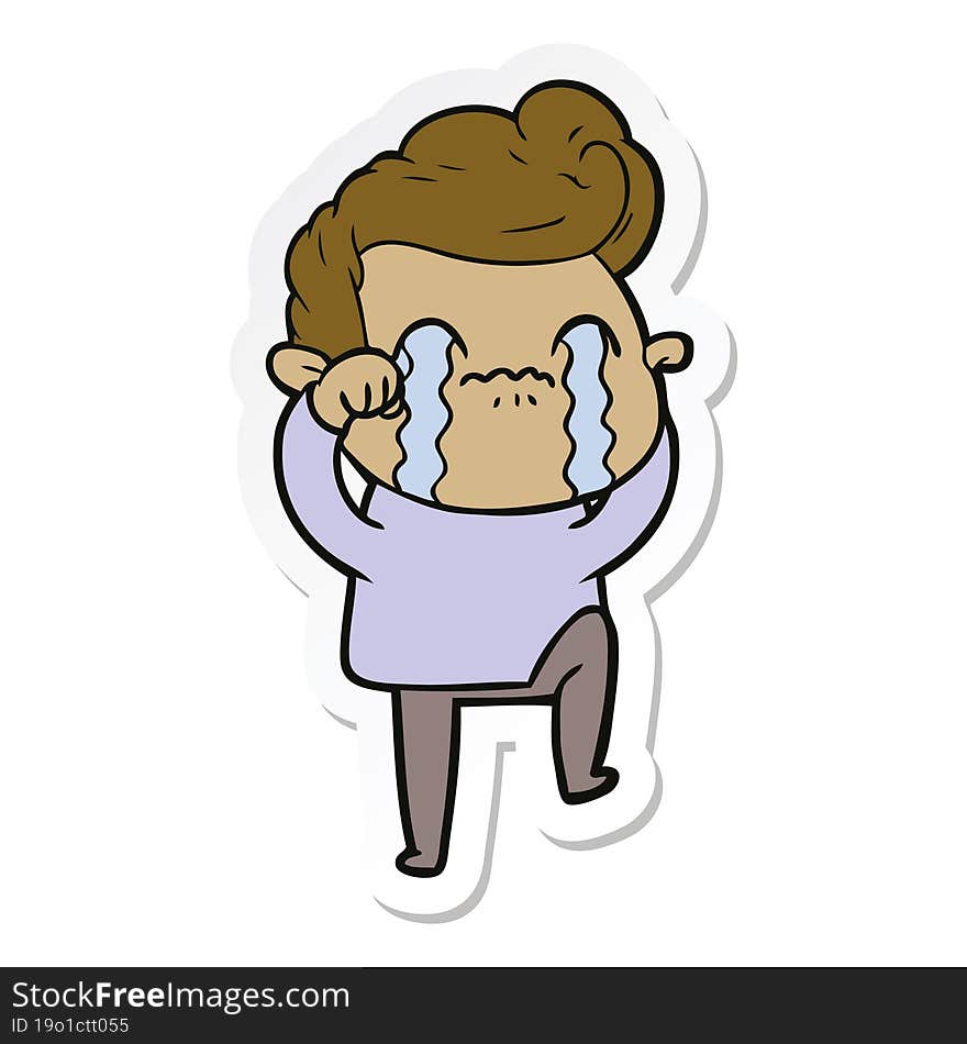 sticker of a cartoon man crying