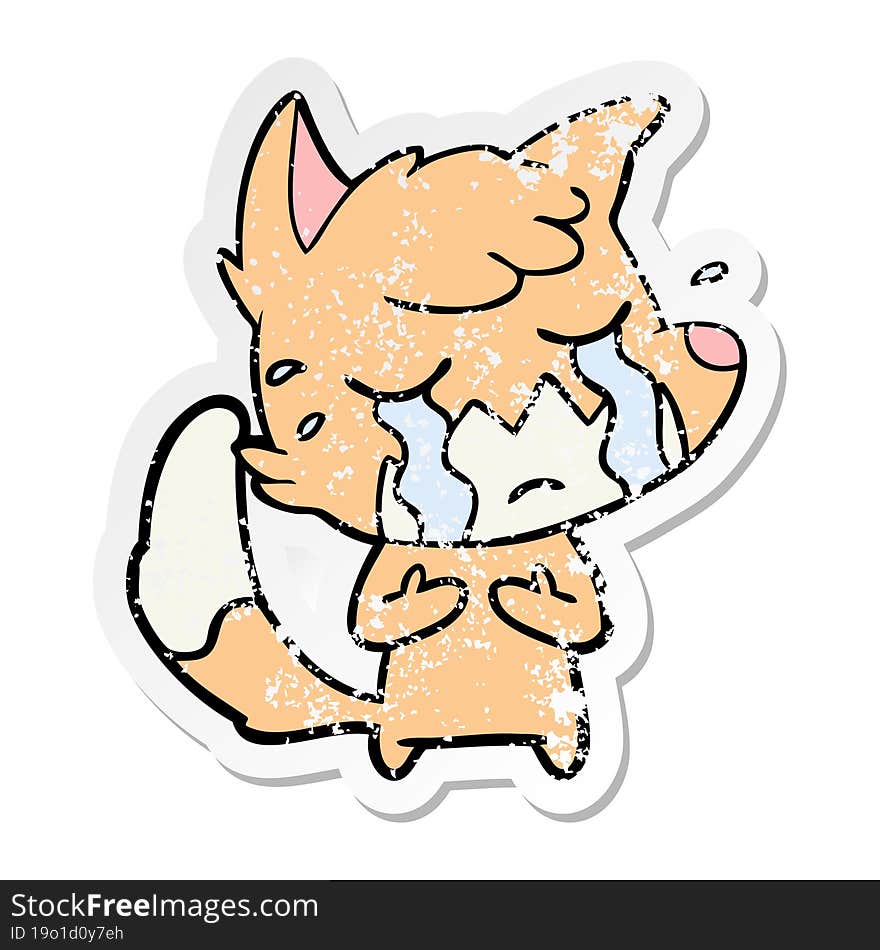 distressed sticker of a crying fox cartoon