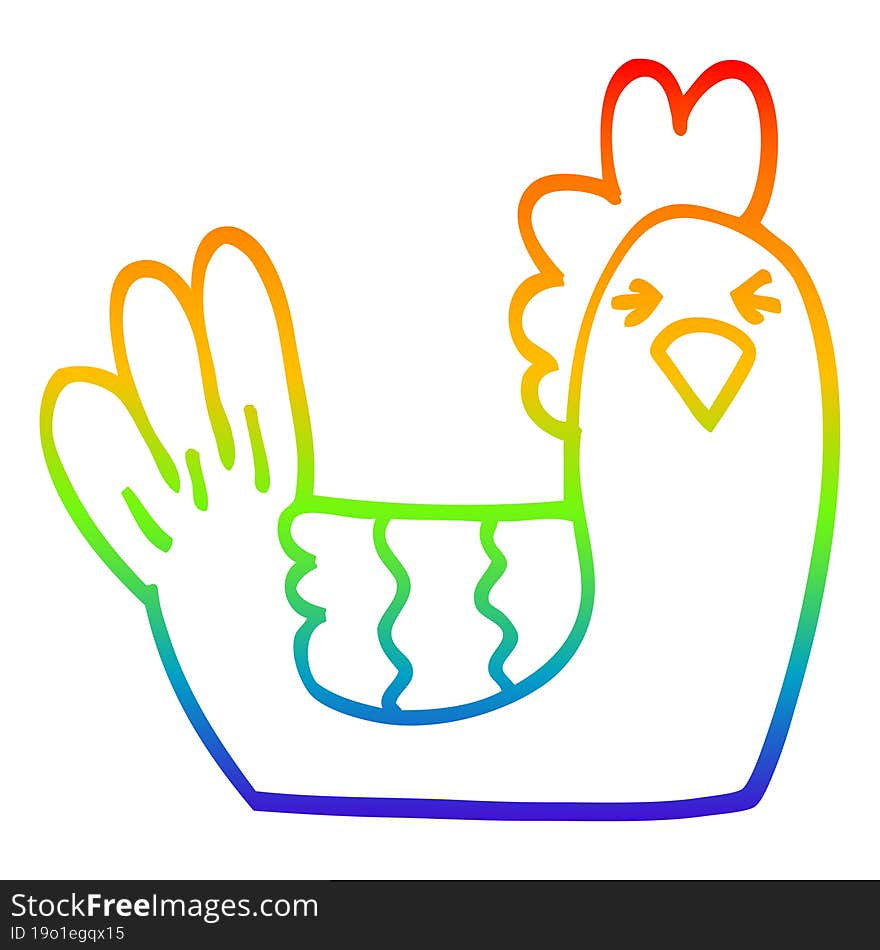 rainbow gradient line drawing of a cartoon roosting hen