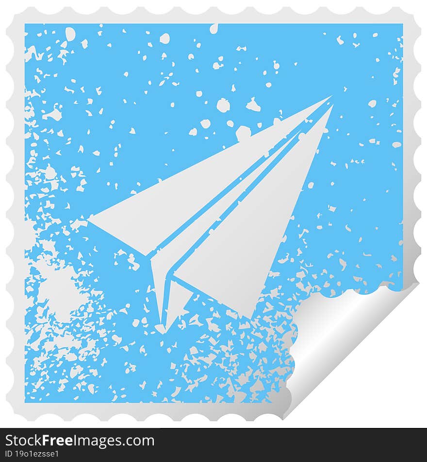 Distressed Square Peeling Sticker Symbol Paper Plane